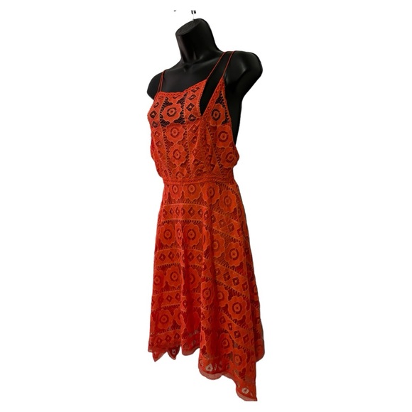 Free People Orange/Rouge Halter Open Back Lace Design Dress NWT Size 4 🧡 - Picture 2 of 11